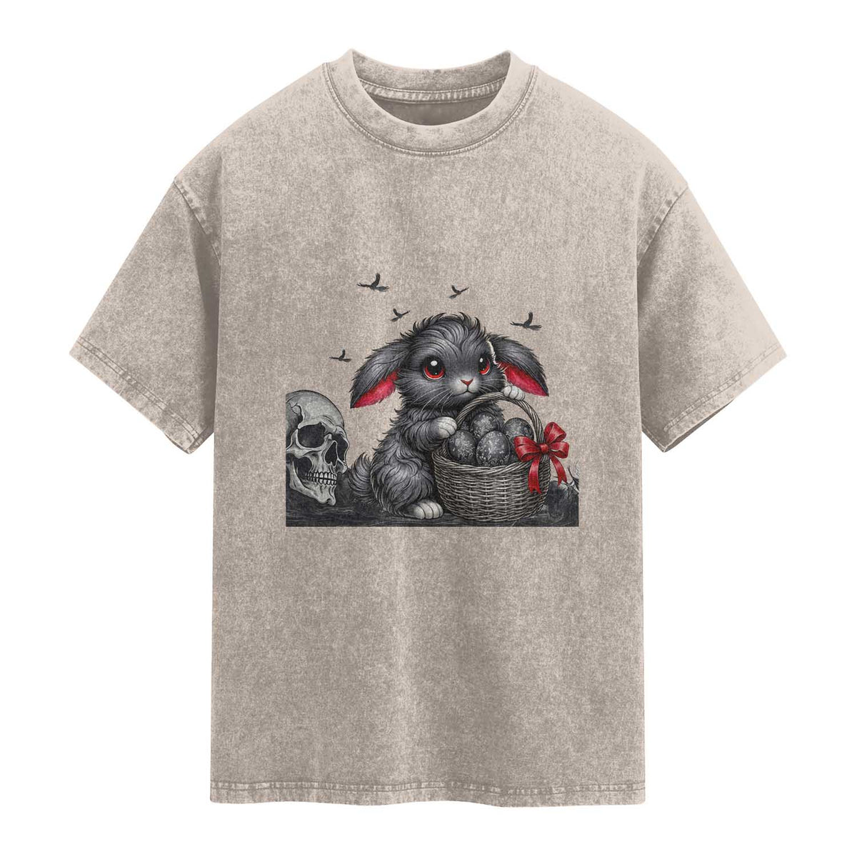 Gothic Easter Bunny Washed Cotton T-Shirt Dark Aesthetic Rabbit Gift