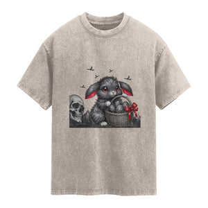 Gothic Easter Bunny Washed Cotton T-Shirt Dark Aesthetic Rabbit Gift
