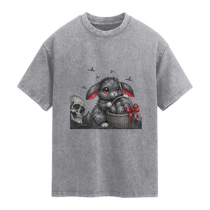 Gothic Easter Bunny Washed Cotton T-Shirt Dark Aesthetic Rabbit Gift