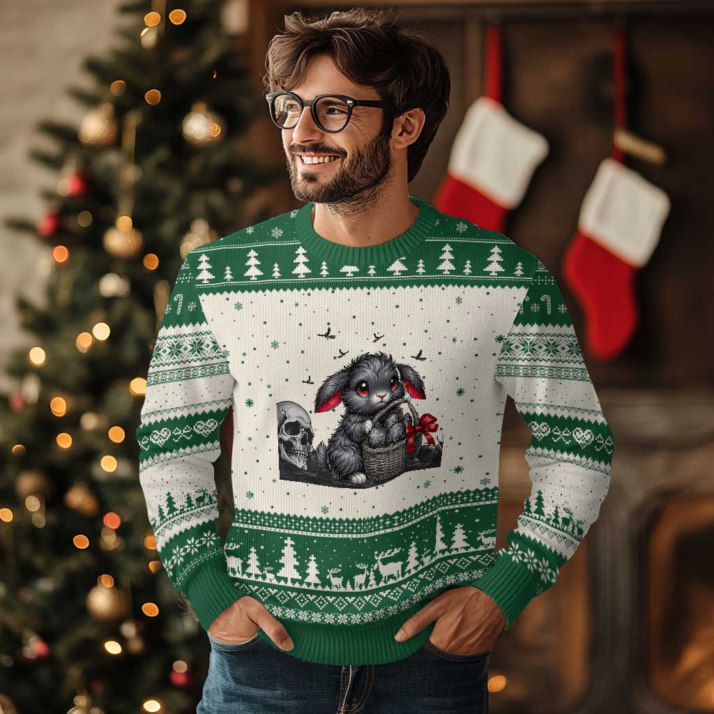 Gothic Easter Bunny Ugly Christmas Sweater Dark Aesthetic Rabbit Gift TS12 Beige Green Print Your Wear