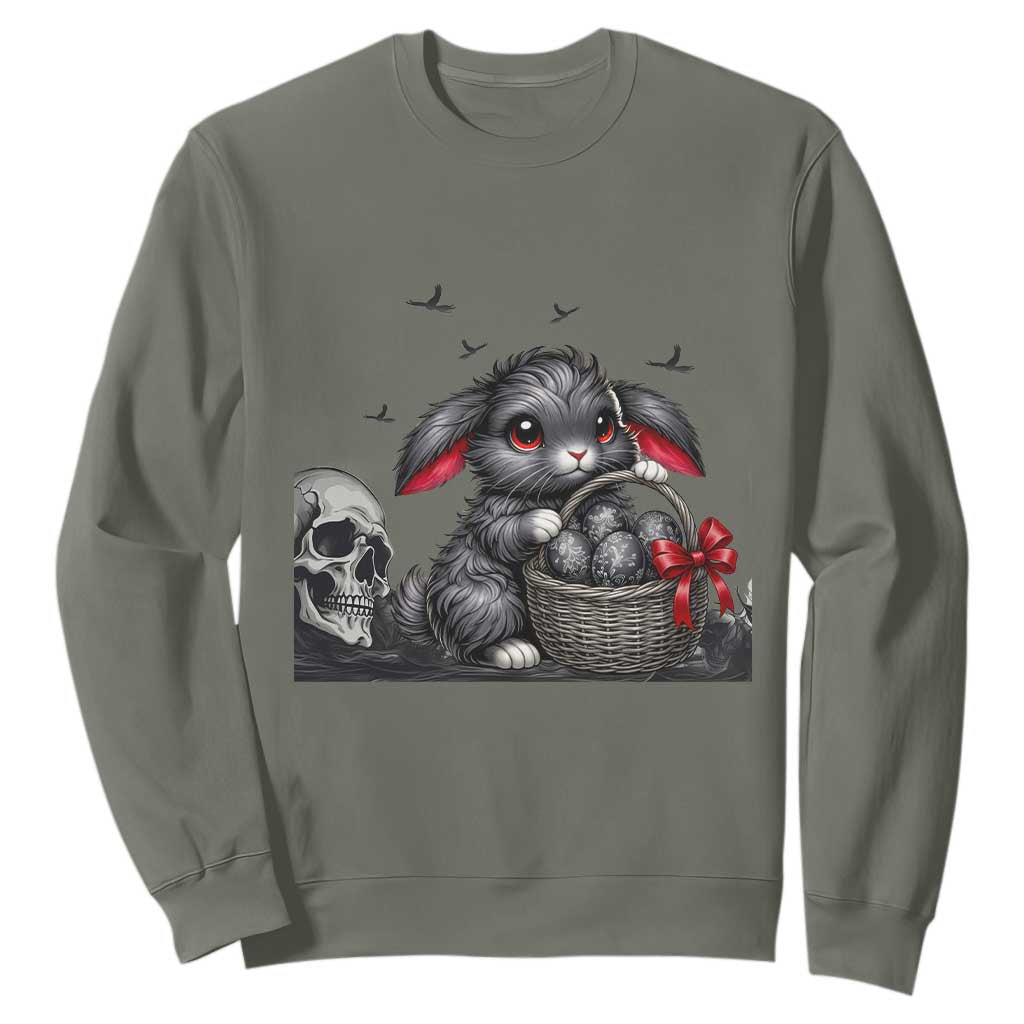 Gothic Easter Bunny Sweatshirt Dark Aesthetic Rabbit Gift TS12 Military Green Print Your Wear