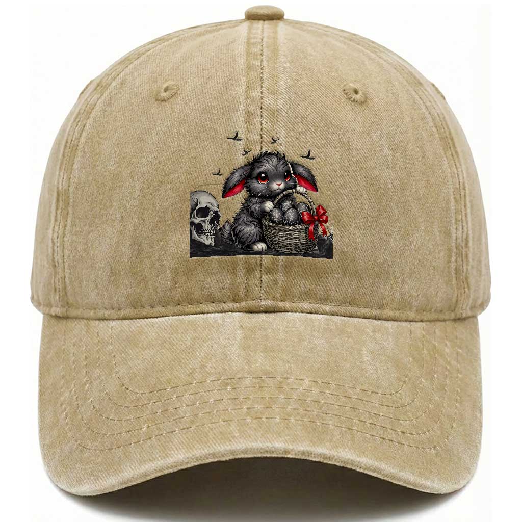 Gothic Easter Bunny Washed Cotton Baseball Cap Dark Aesthetic Rabbit Gift TS12 Washed Cap Universal Fit Khaki Print Your Wear