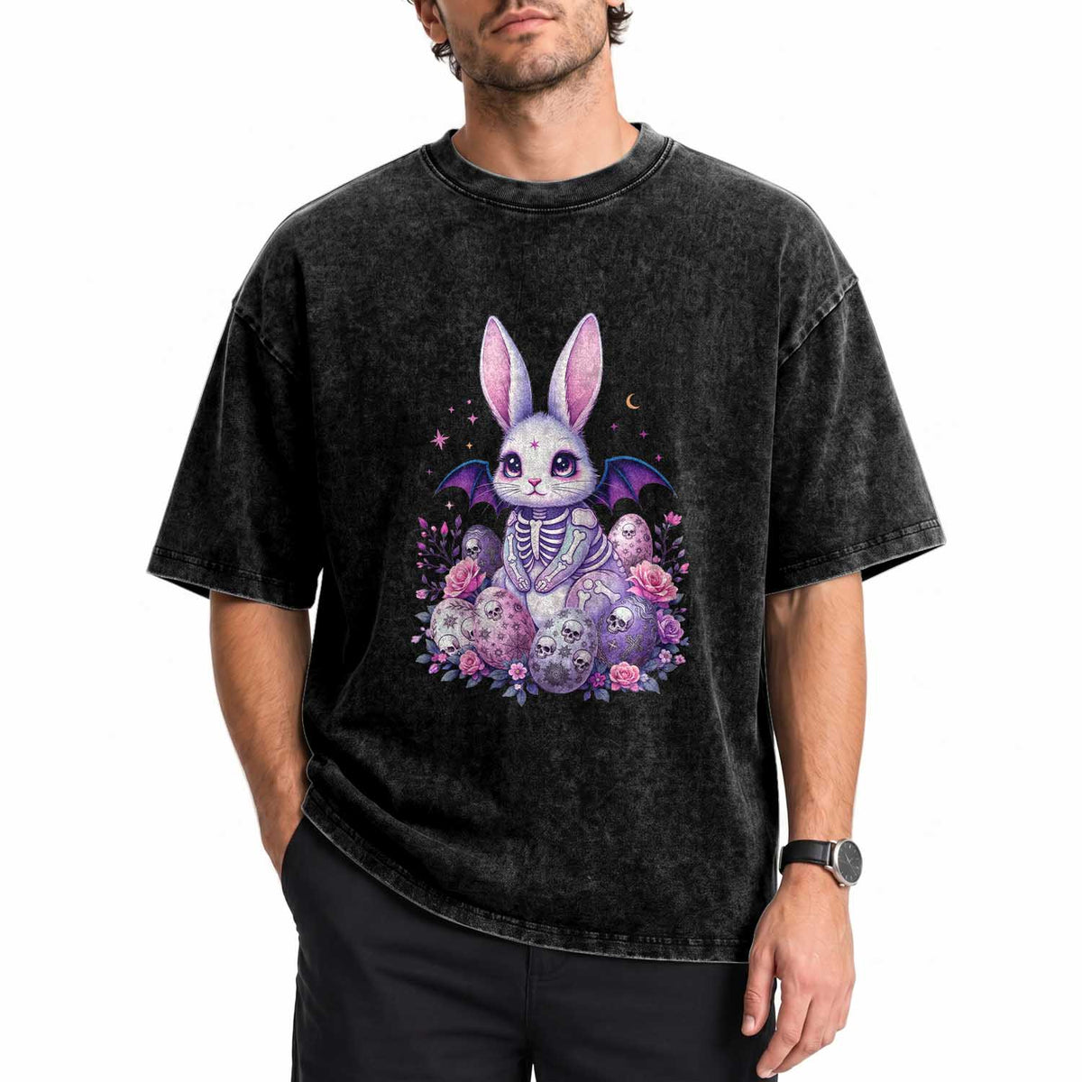 Cute Spooky Easter Bunny Washed Cotton T-Shirt Pastel Goth Rabbit Gift