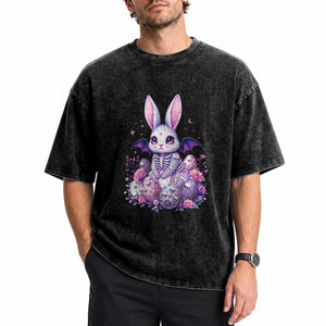 Cute Spooky Easter Bunny Washed Cotton T-Shirt Pastel Goth Rabbit Gift