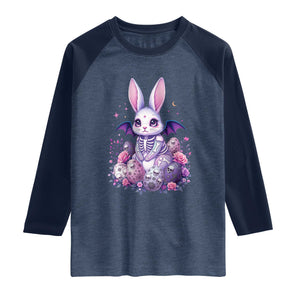 Cute Spooky Easter Bunny Raglan Shirt Pastel Goth Rabbit Gift TS12 Heather Denim Navy Print Your Wear