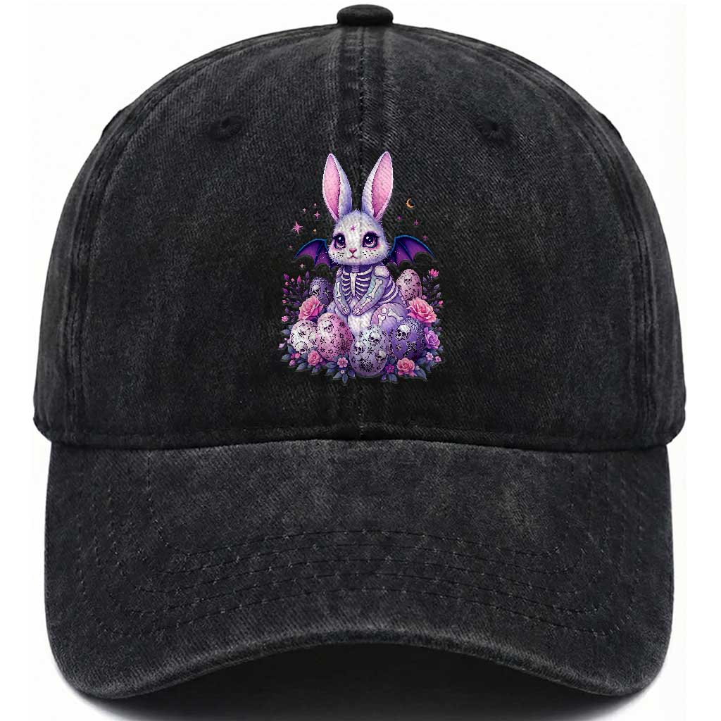 Cute Spooky Easter Bunny Washed Cotton Baseball Cap Pastel Goth Rabbit Gift TS12 Washed Cap Universal Fit Black Print Your Wear