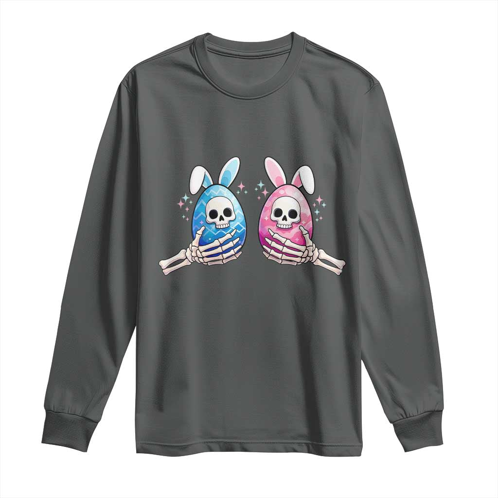 Gothic Easter Gift Long Sleeve Shirt Skeleton Hands Holding Easter Eggs TS12 Dark Heather Print Your Wear