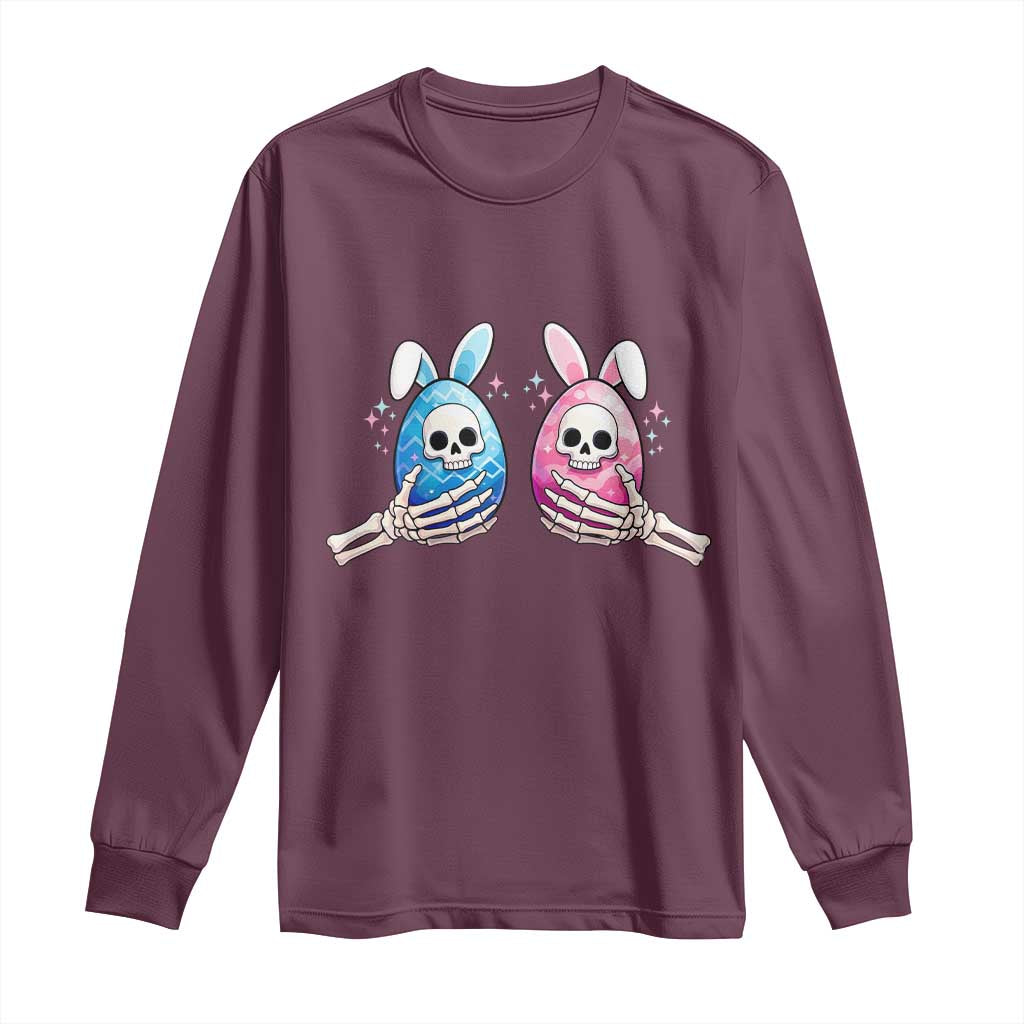 Gothic Easter Gift Long Sleeve Shirt Skeleton Hands Holding Easter Eggs TS12 Maroon Print Your Wear