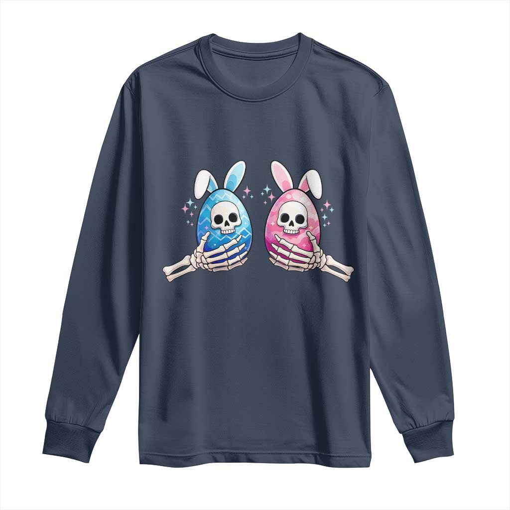Gothic Easter Gift Long Sleeve Shirt Skeleton Hands Holding Easter Eggs TS12 Navy Print Your Wear
