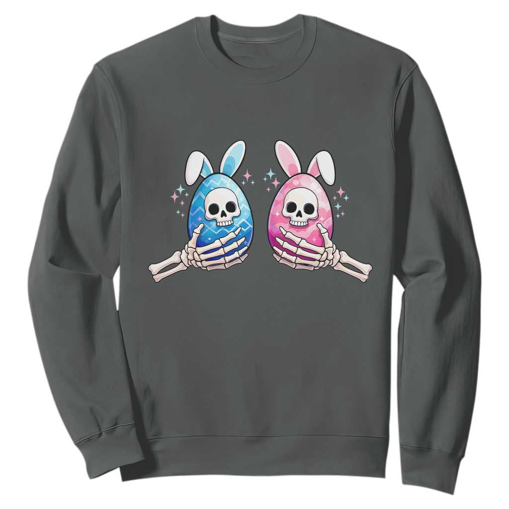 Gothic Easter Gift Sweatshirt Skeleton Hands Holding Easter Eggs TS12 Dark Heather Print Your Wear
