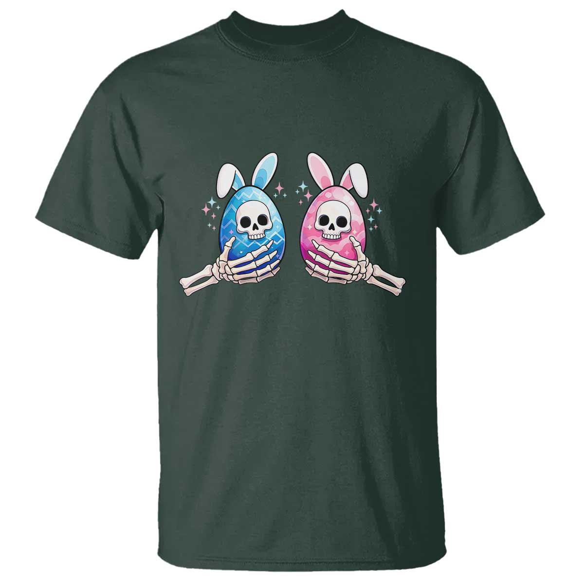 Gothic Easter Gift T Shirt Skeleton Hands Holding Easter Eggs TS12 Dark Forest Green Print Your Wear