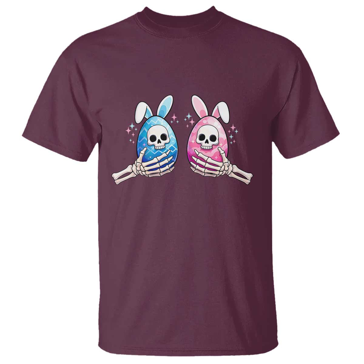 Gothic Easter Gift T Shirt Skeleton Hands Holding Easter Eggs TS12 Maroon Print Your Wear