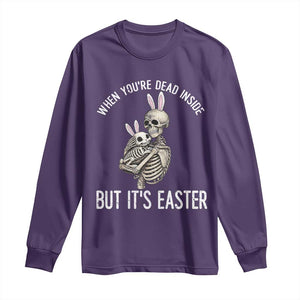 Funny Easter Bunny Skeleton Long Sleeve Shirt Dead Inside But It Is Easter TS12 Purple Print Your Wear