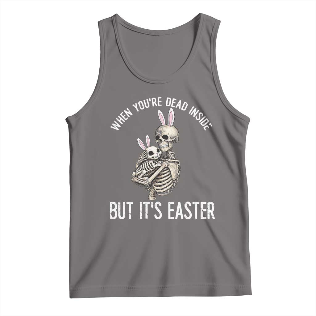 Funny Easter Bunny Skeleton Tank Top Dead Inside But It Is Easter TS12 Deep Heather Print Your Wear