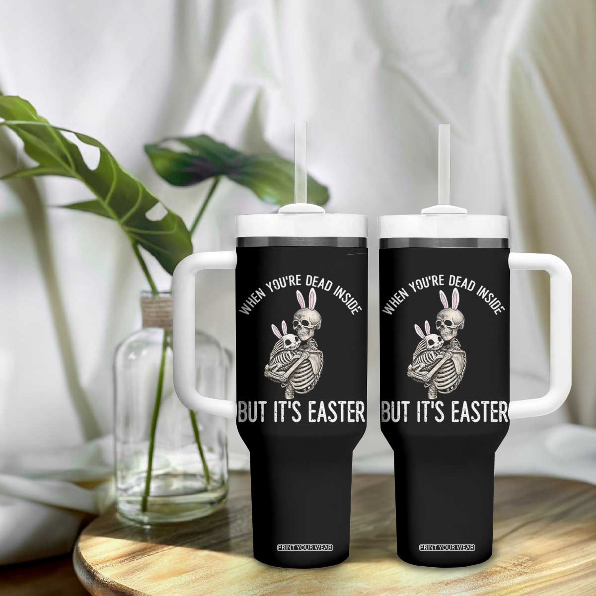 Funny Easter Bunny Skeleton Tumbler With Handle Dead Inside But It Is Easter TS12 Print Your Wear