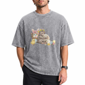 Cute Punch Baby Monkey Easter Washed Cotton T-Shirt Funny Animal Gift