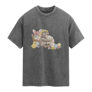 Cute Punch Baby Monkey Easter Washed Cotton T-Shirt Funny Animal Gift