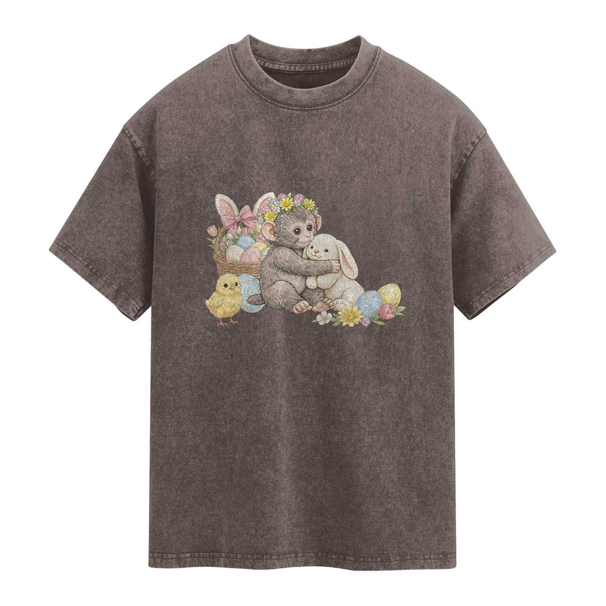 Cute Punch Baby Monkey Easter Washed Cotton T-Shirt Funny Animal Gift
