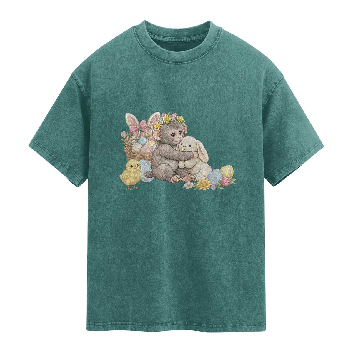 Cute Punch Baby Monkey Easter Washed Cotton T-Shirt Funny Animal Gift