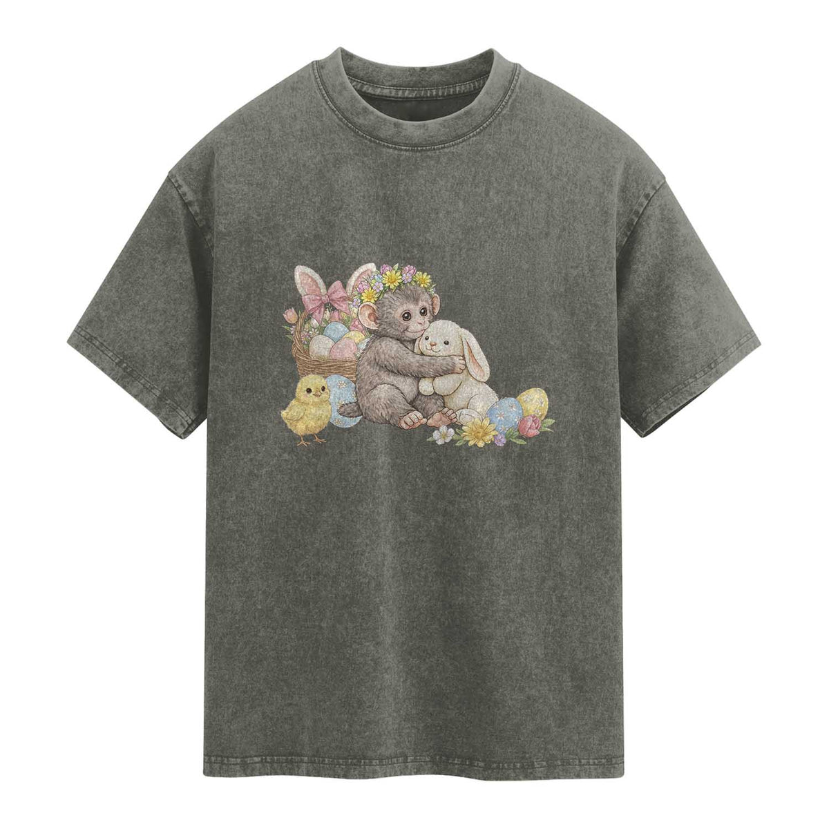 Cute Punch Baby Monkey Easter Washed Cotton T-Shirt Funny Animal Gift