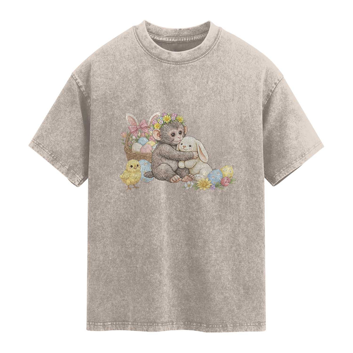 Cute Punch Baby Monkey Easter Washed Cotton T-Shirt Funny Animal Gift