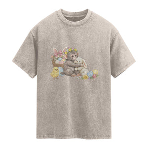 Cute Punch Baby Monkey Easter Washed Cotton T-Shirt Funny Animal Gift