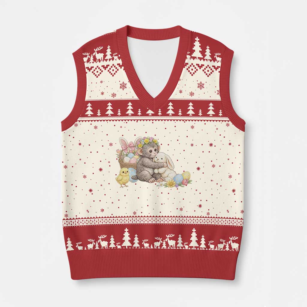 Cute Punch Baby Monkey Easter V-Neck Knit Sweater Vest Funny Animal Gift TS12 Beige Red Print Your Wear