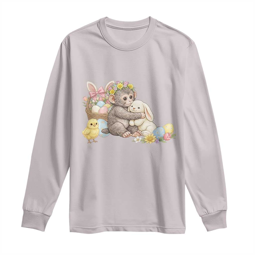 Cute Punch Baby Monkey Easter Long Sleeve Shirt Funny Animal Gift TS12 Ice Gray Print Your Wear