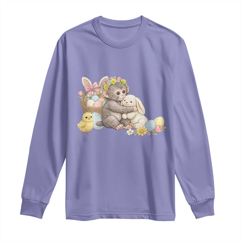 Cute Punch Baby Monkey Easter Long Sleeve Shirt Funny Animal Gift TS12 Violet Print Your Wear