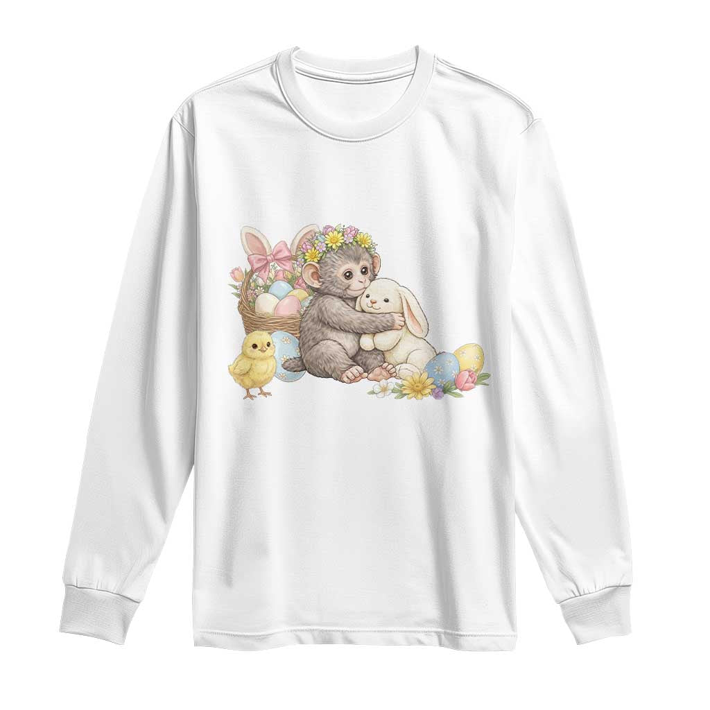 Cute Punch Baby Monkey Easter Long Sleeve Shirt Funny Animal Gift TS12 White Print Your Wear