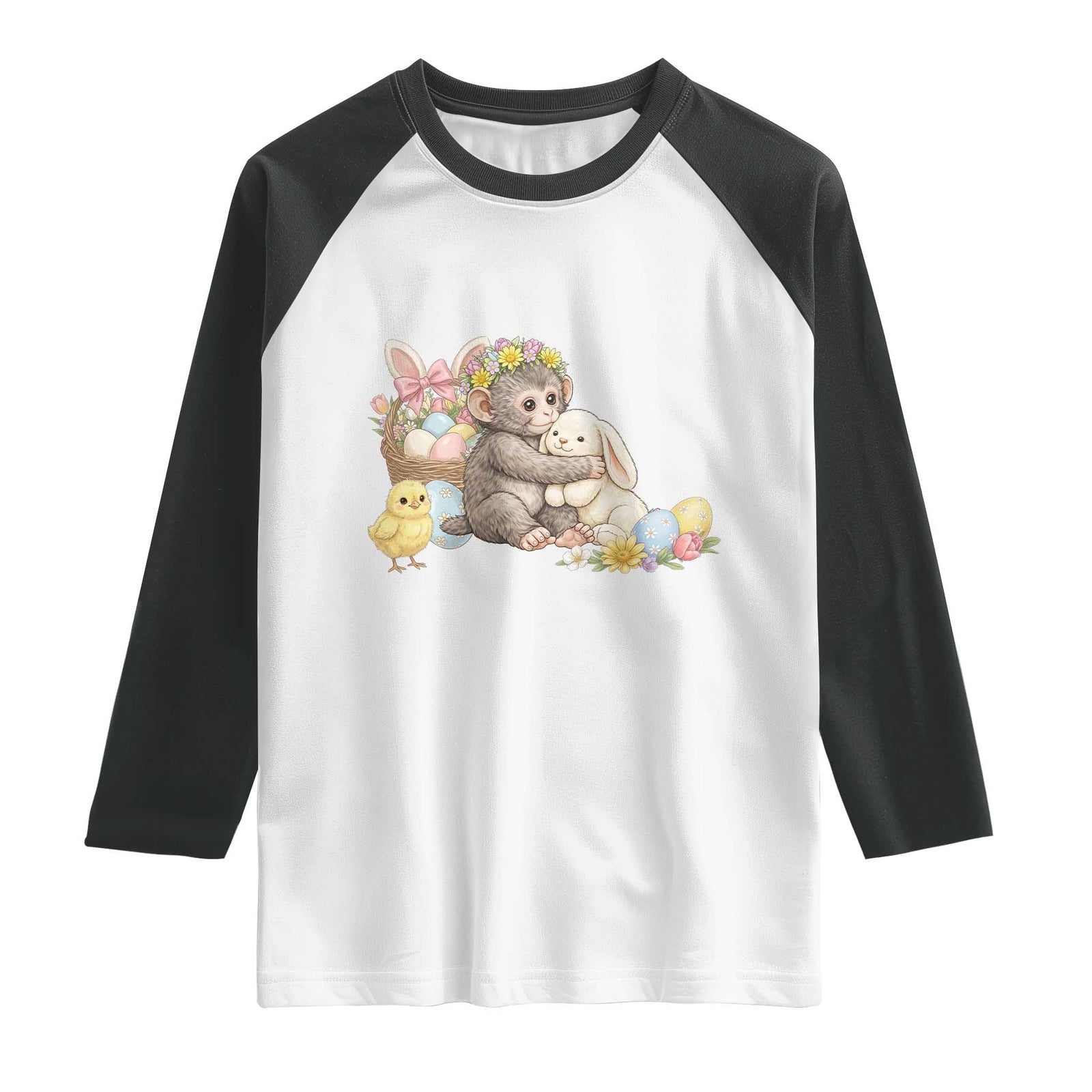 Cute Punch Baby Monkey Easter Raglan Shirt Funny Animal Gift TS12 White Black Print Your Wear