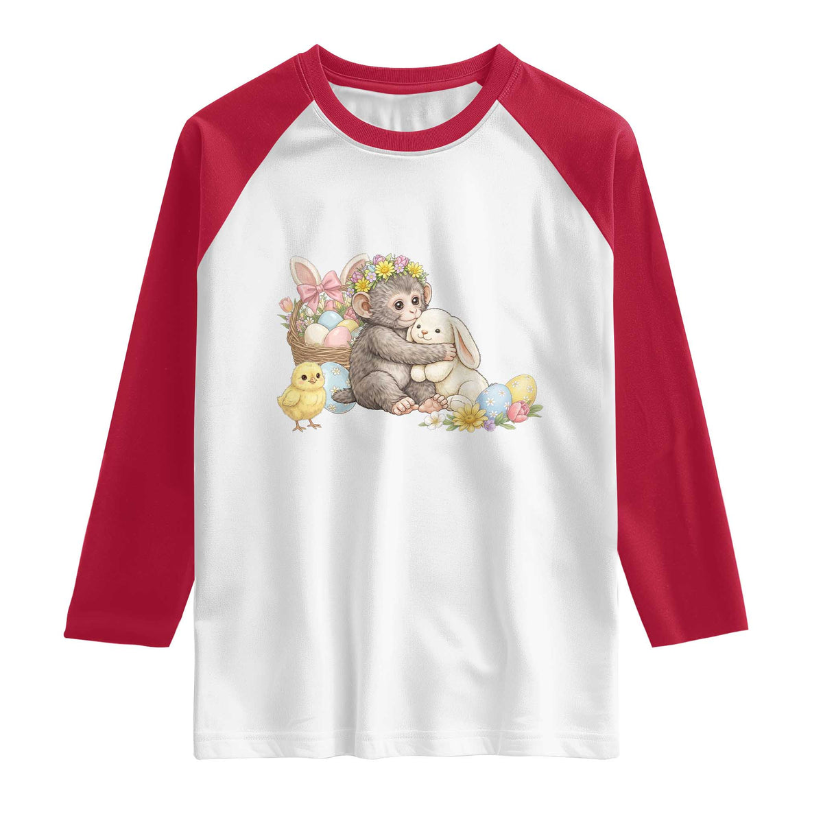 Cute Punch Baby Monkey Easter Raglan Shirt Funny Animal Gift TS12 White Red Print Your Wear