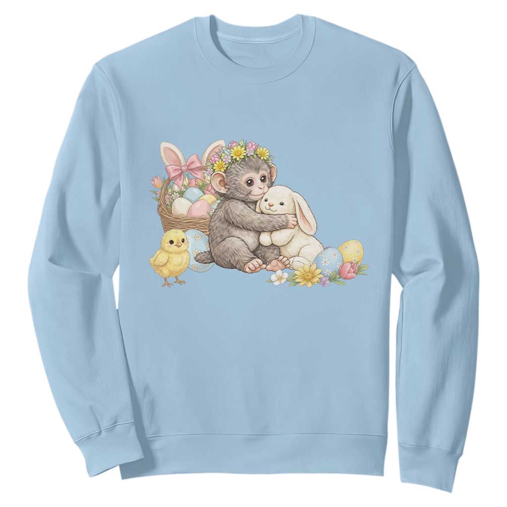 Cute Punch Baby Monkey Easter Sweatshirt Funny Animal Gift TS12 Light Blue Print Your Wear