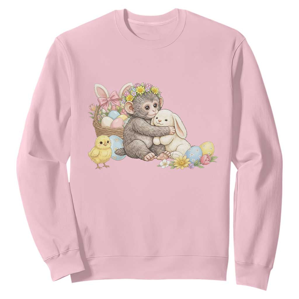 Cute Punch Baby Monkey Easter Sweatshirt Funny Animal Gift TS12 Light Pink Print Your Wear