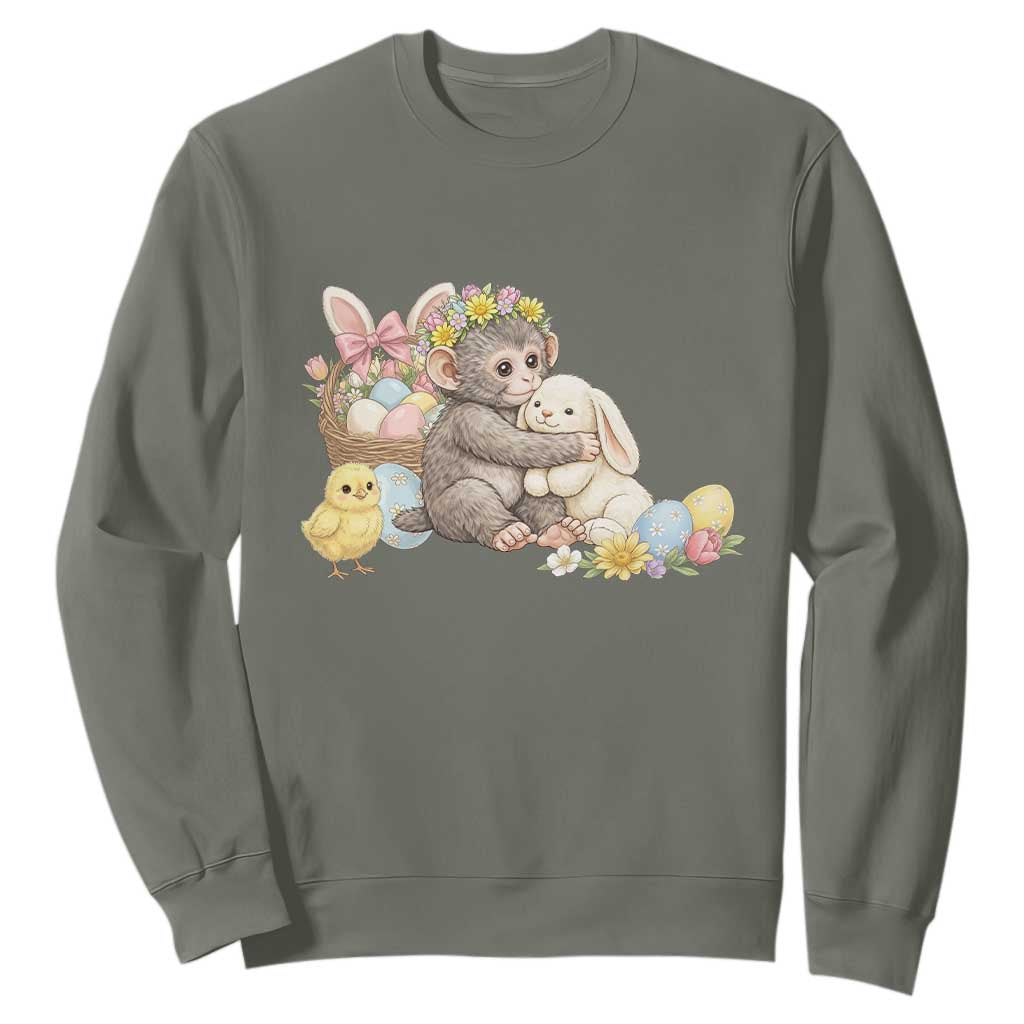 Cute Punch Baby Monkey Easter Sweatshirt Funny Animal Gift TS12 Military Green Print Your Wear