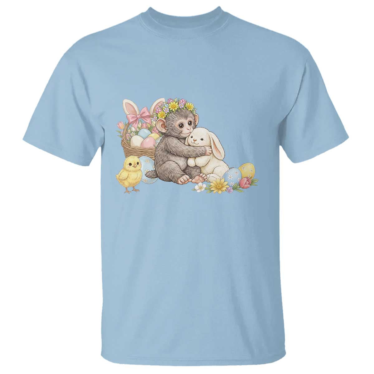 Cute Punch Baby Monkey Easter T Shirt Funny Animal Gift TS12 Light Blue Print Your Wear