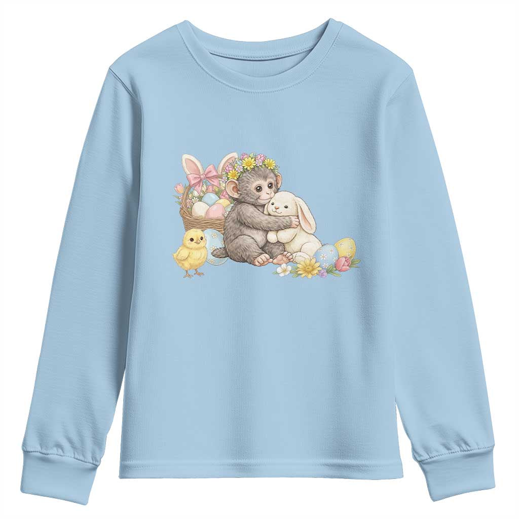 Cute Punch Baby Monkey Easter Youth Sweatshirt Funny Animal Gift TS12 Light Blue Print Your Wear