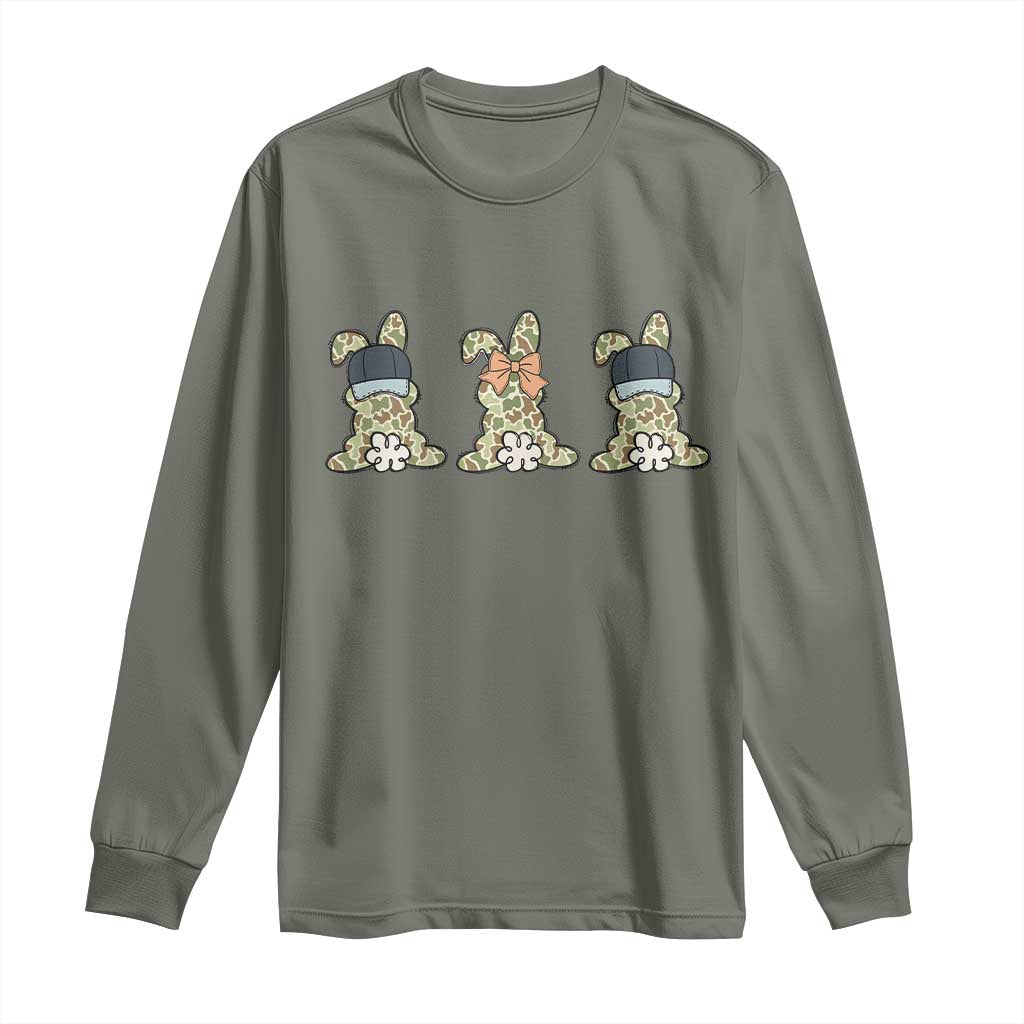 Camo Easter Bunny Long Sleeve Shirt Funny Hunter Easter Gift TS12 Military Green Print Your Wear