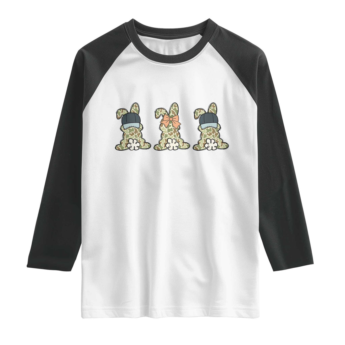 Camo Easter Bunny Raglan Shirt Funny Hunter Easter Gift TS12 White Black Print Your Wear