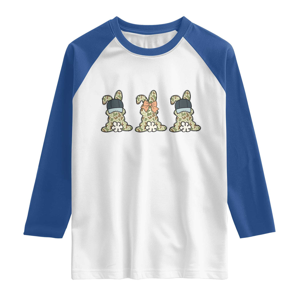 Camo Easter Bunny Raglan Shirt Funny Hunter Easter Gift TS12 White Royal Print Your Wear