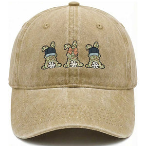 Camo Easter Bunny Washed Cotton Baseball Cap Funny Hunter Easter Gift TS12 Washed Cap Universal Fit Khaki Print Your Wear