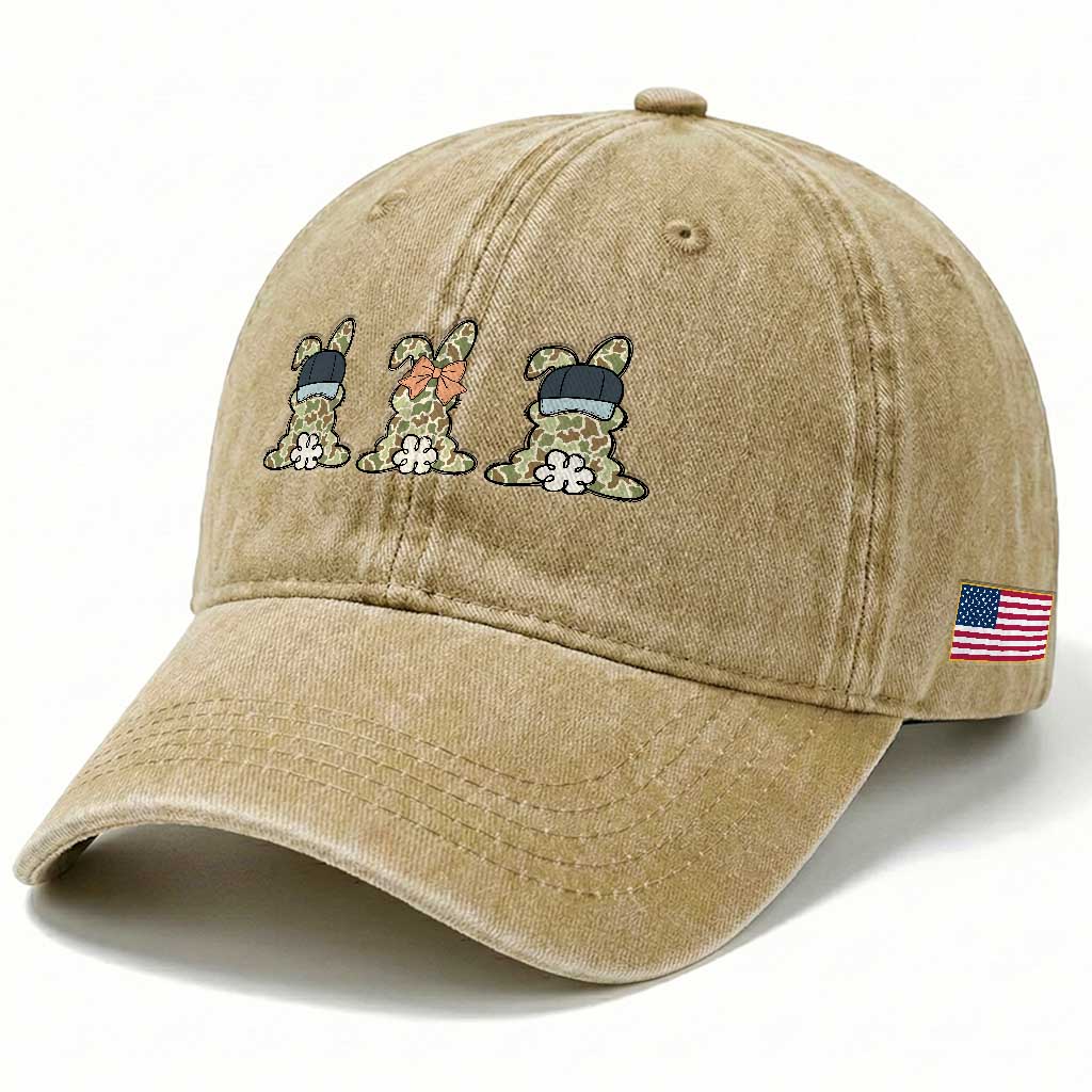 Camo Easter Bunny Washed Cotton Baseball Cap Funny Hunter Easter Gift TS12 Print Your Wear