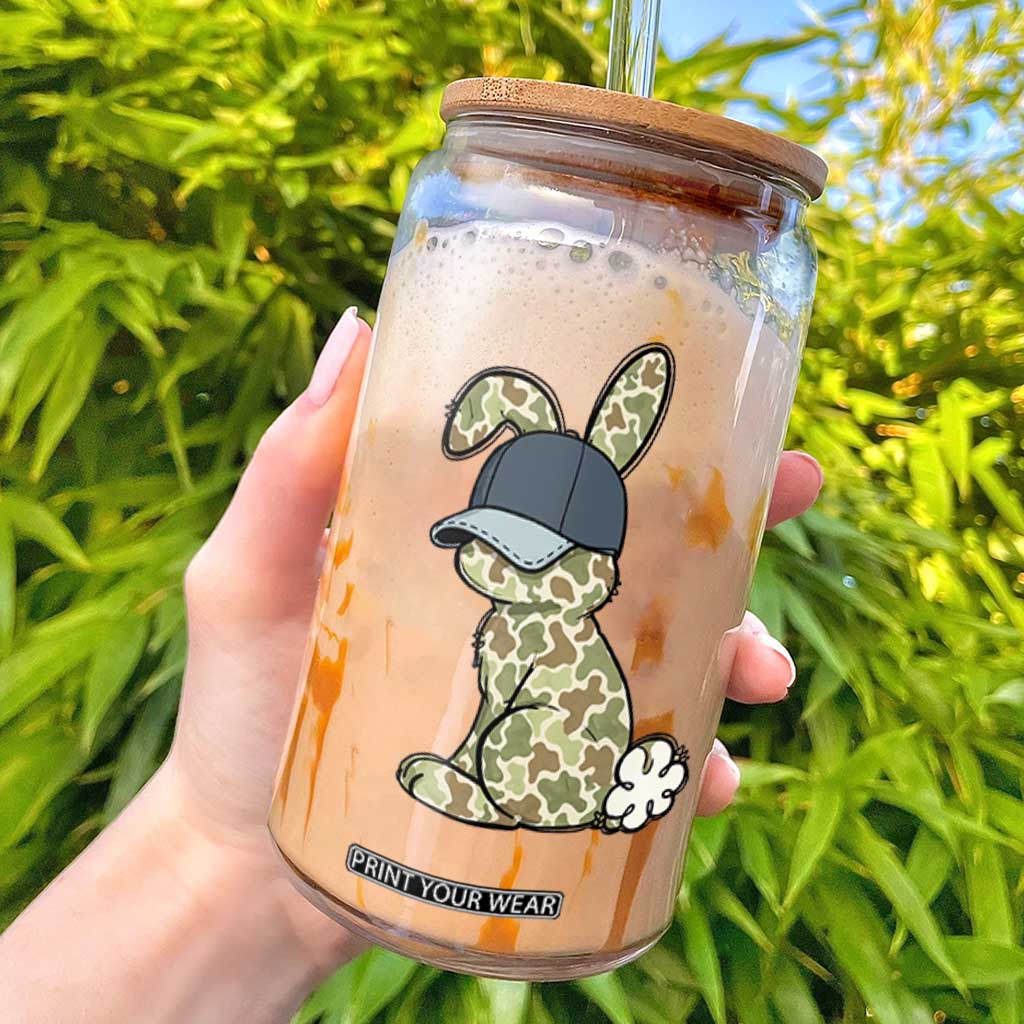 Camouflage Bunny Glass Can Funny Hunter Easter Gift TS12 White Print Your Wear
