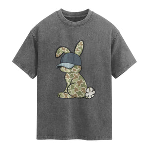 Camouflage Bunny Washed Cotton T-Shirt Funny Hunter Easter Gift