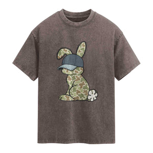 Camouflage Bunny Washed Cotton T-Shirt Funny Hunter Easter Gift