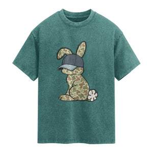 Camouflage Bunny Washed Cotton T-Shirt Funny Hunter Easter Gift