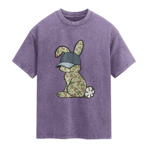 Camouflage Bunny Washed Cotton T-Shirt Funny Hunter Easter Gift