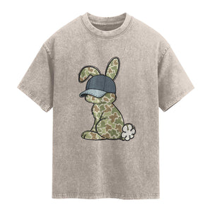 Camouflage Bunny Washed Cotton T-Shirt Funny Hunter Easter Gift