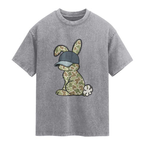 Camouflage Bunny Washed Cotton T-Shirt Funny Hunter Easter Gift