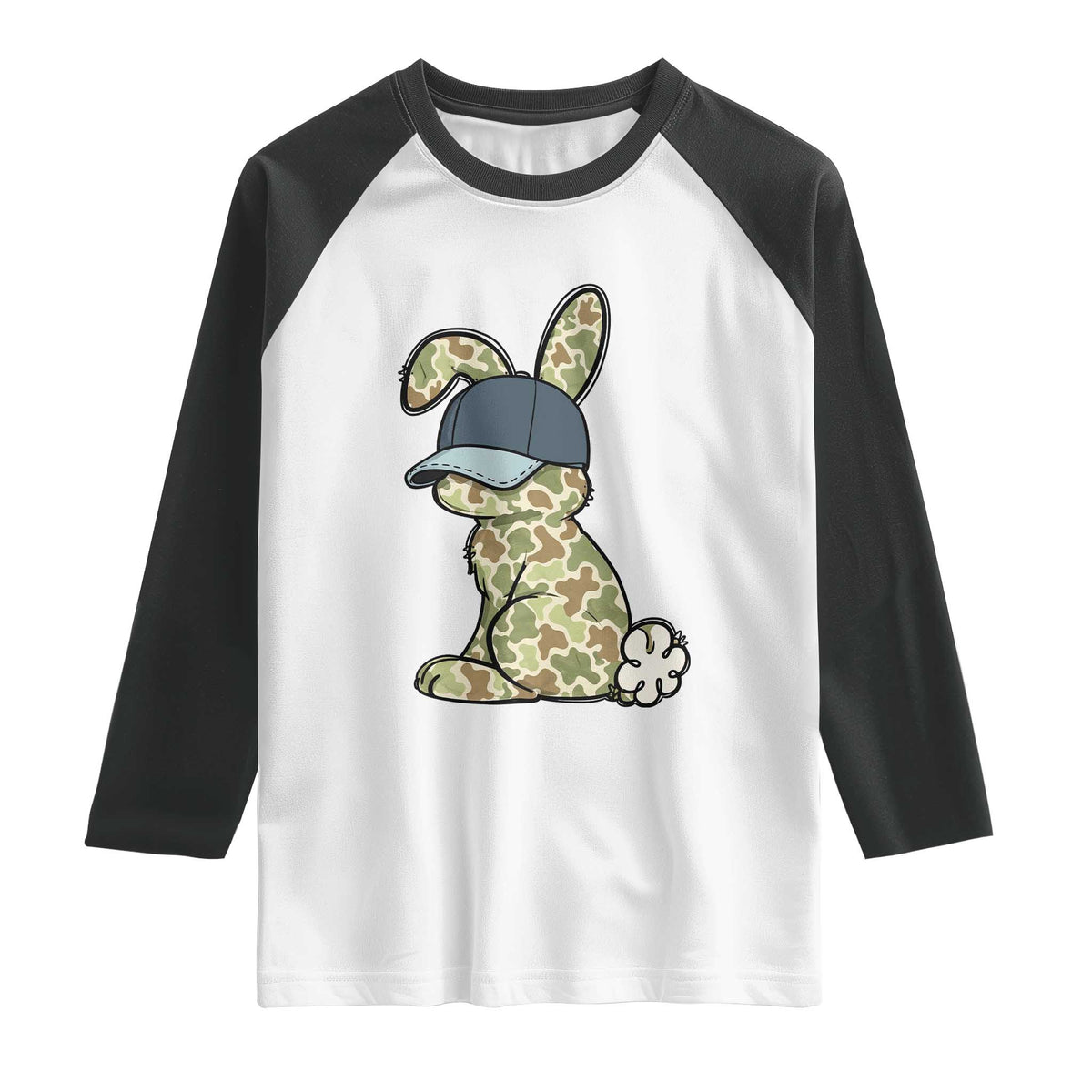Camouflage Bunny Raglan Shirt Funny Hunter Easter Gift TS12 White Black Print Your Wear